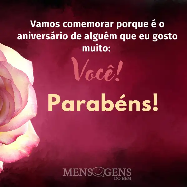 Uma rosa e mensagem: Vamos comemorar porque é o aniversário de alguém que eu gosto muito : você! Parabéns!